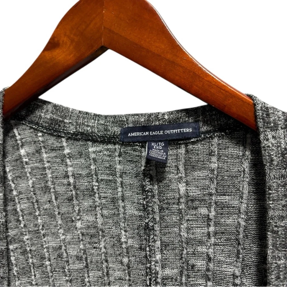 Gray Ribbed Open Front Cardigan - Picture 3 of 7